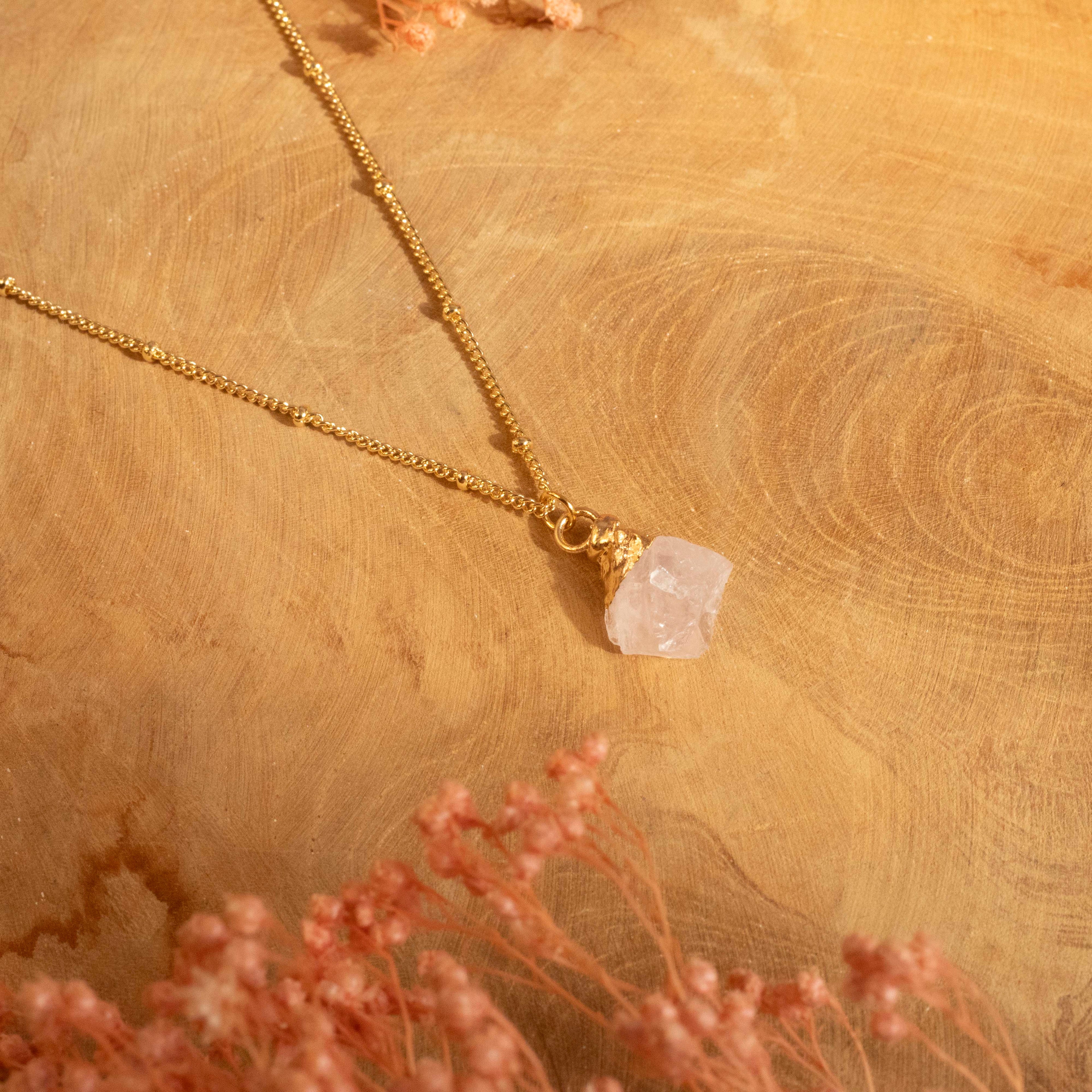 Collar cuarzo rosa oro