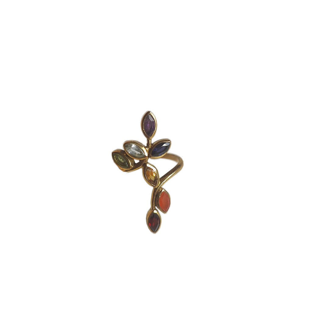 Anillo 7 chakras piedras en fondo blanco