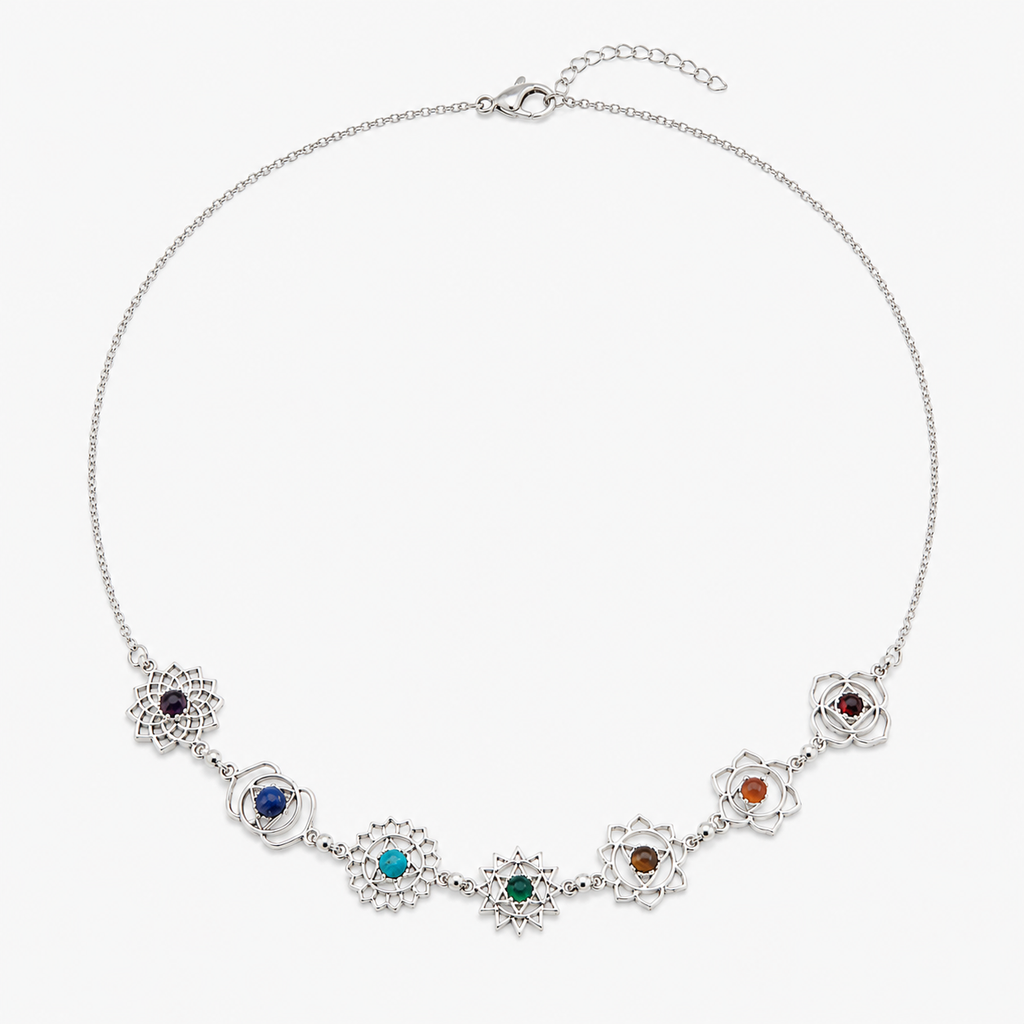 choker chakras plateado con piedras