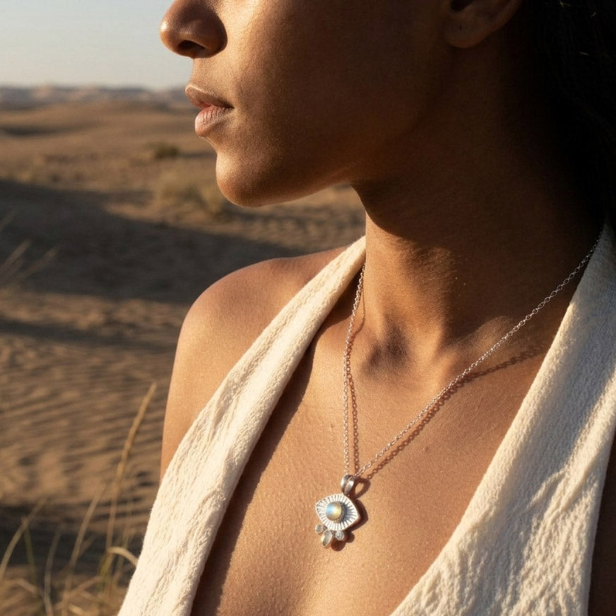 modelo con colgante charm eye