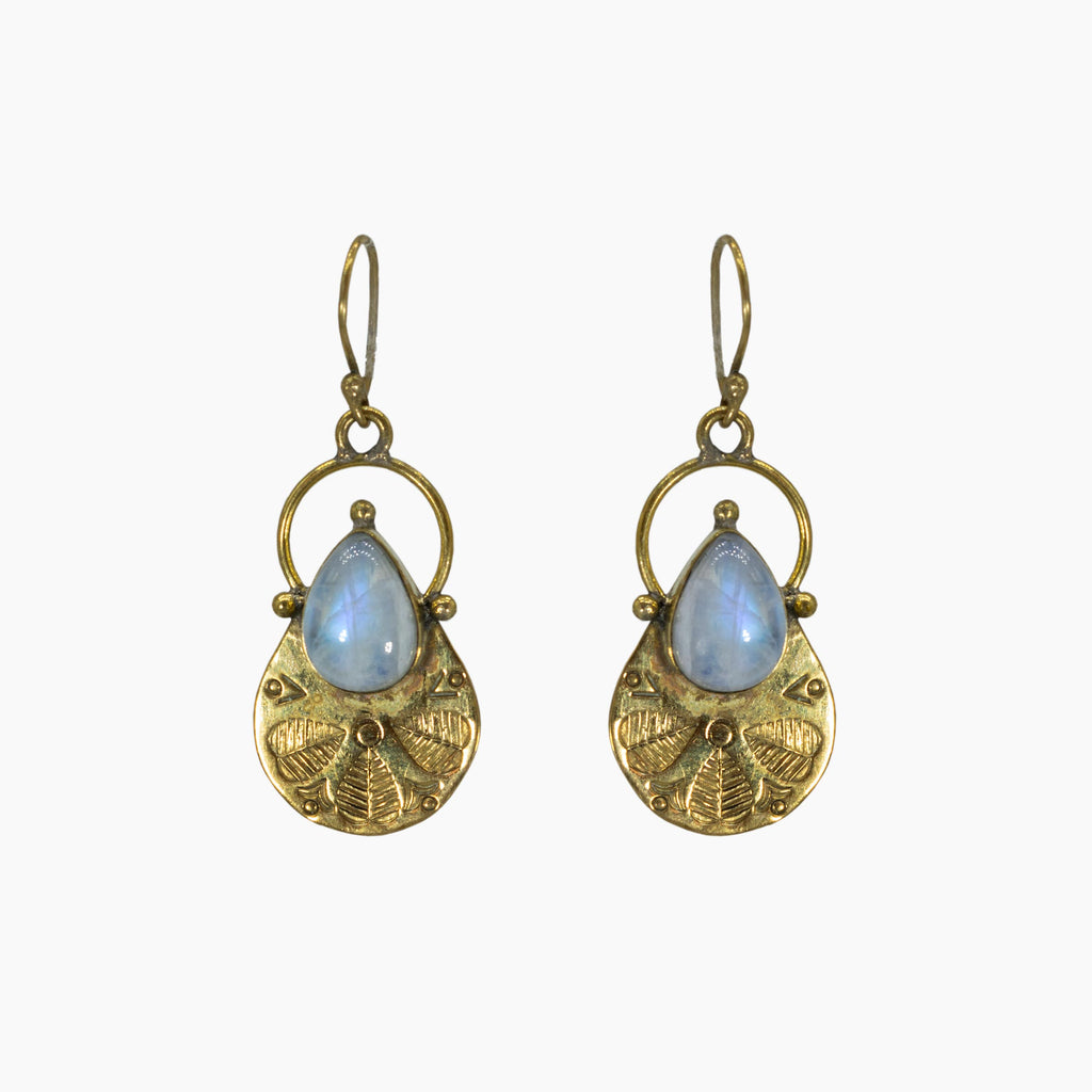 pendientes ada piedra lunar dorado