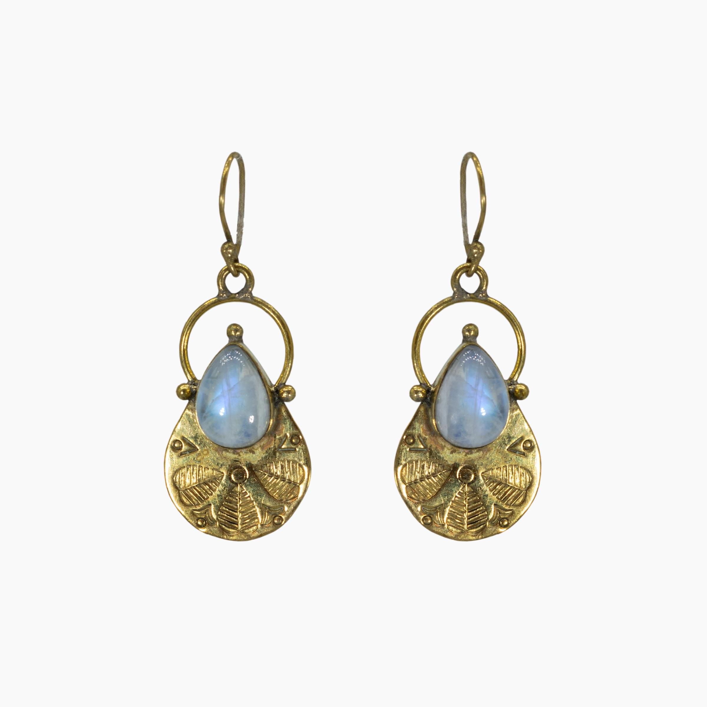 pendientes ada piedra lunar dorado