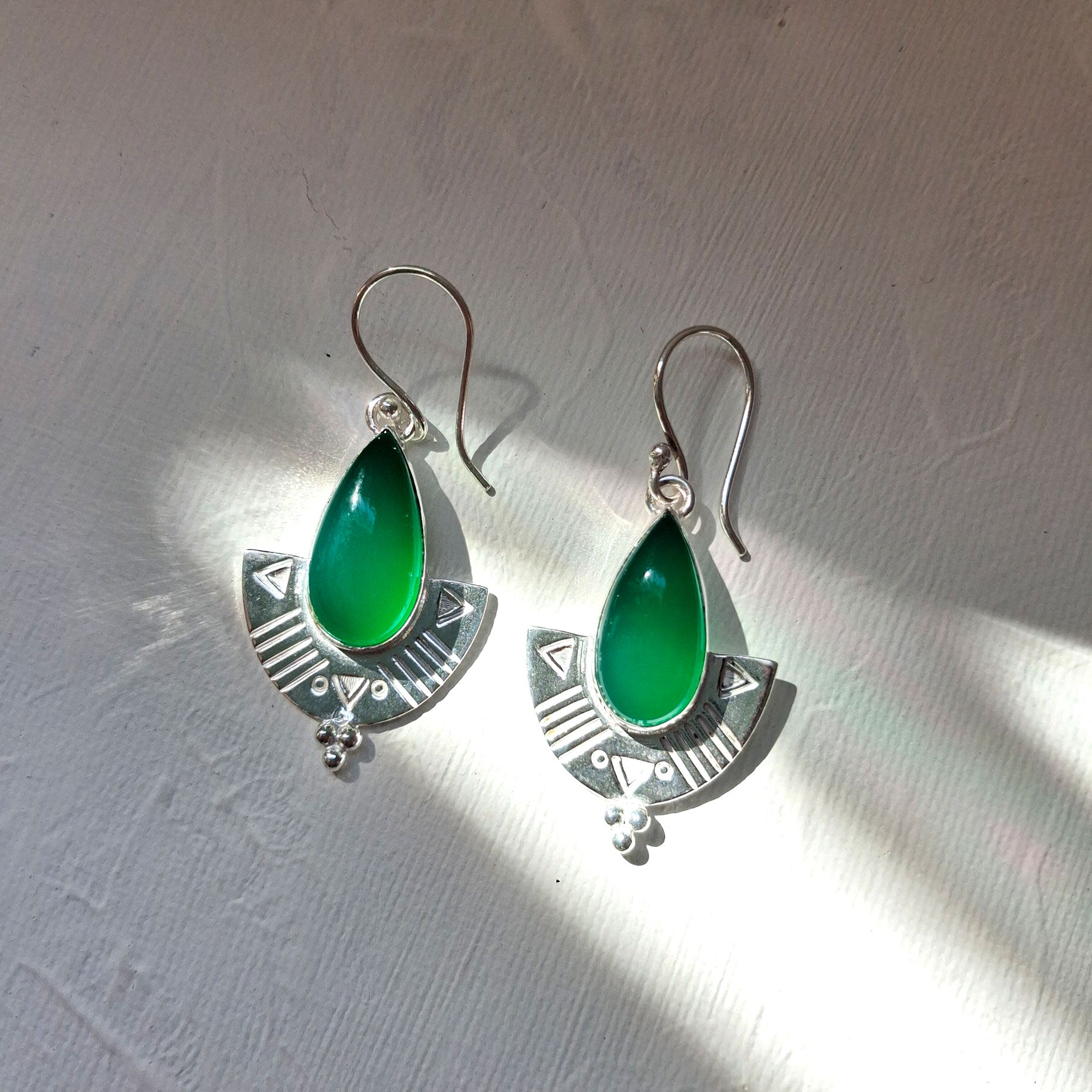 pendientes Shasha plata y ónix verde