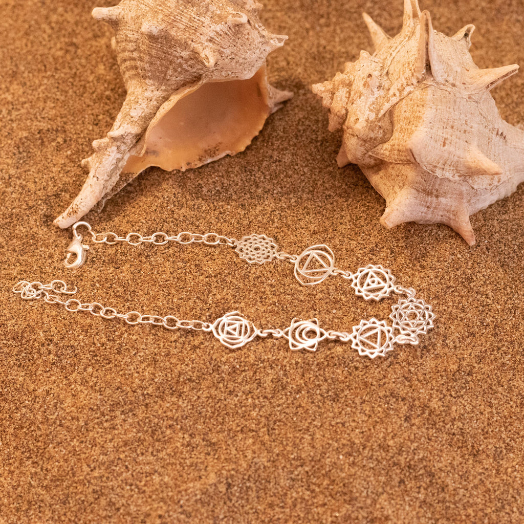 pulsera 7 chakras en plata