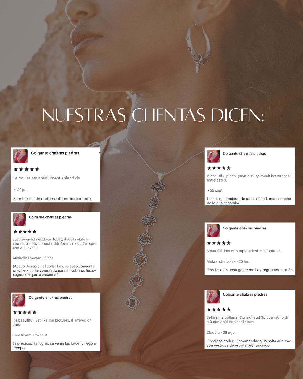foto con reseñas de colgantes chakras